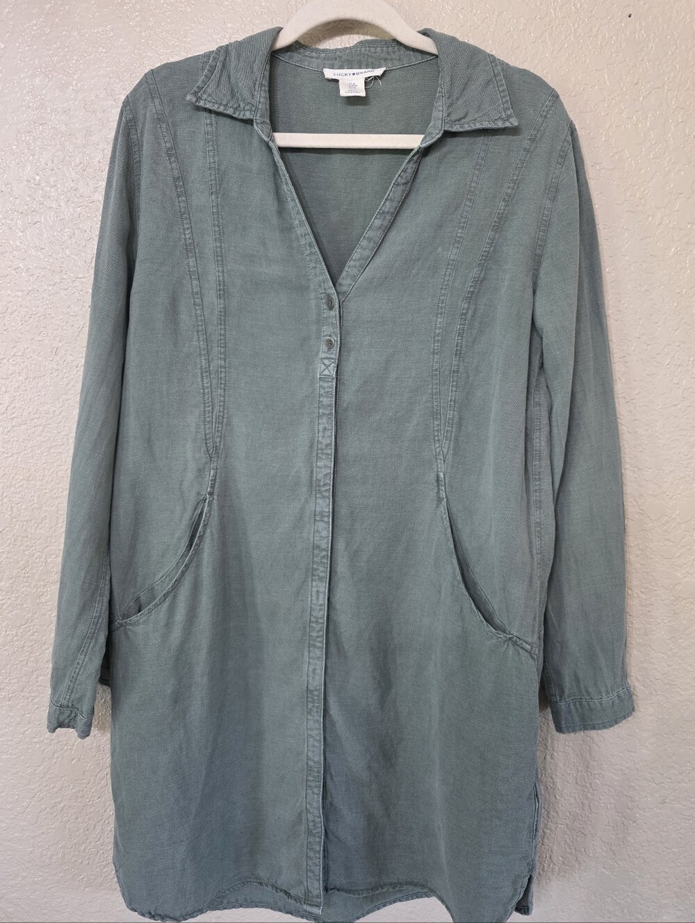 Lucky Brand Green Linen Long Sleeve Shirt Dress